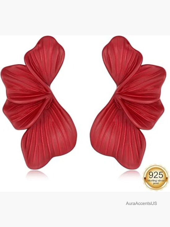 Jewelry - S925 Sterling Silver Post Flower Dangle Earrings Chunky Floral Leaf